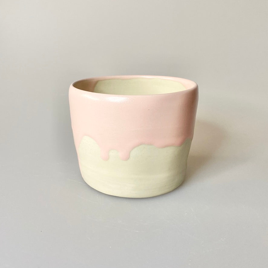 handleless pink drip mug
